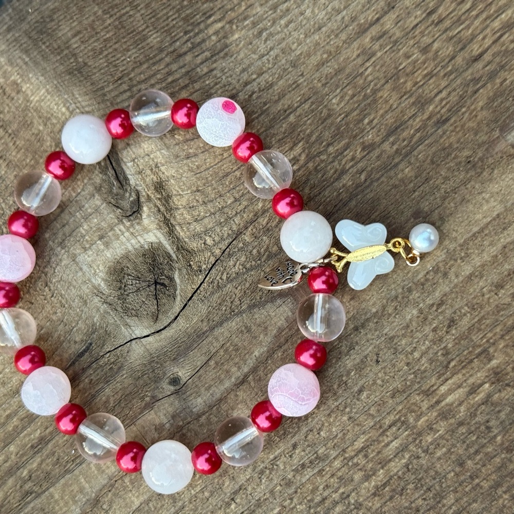 Elegant Red and White dyed agate Beaded Anklet
